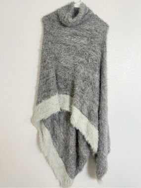 Elaine Kim knit mohair turtleneck fuzzy grey poncho sweater